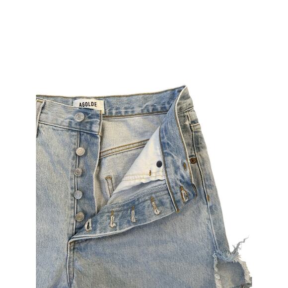 Agolde Dee High Waisted Hidden Button Fly Cut Off Denim Jean Shorts Jinx Size 26 - Picture 5 of 9